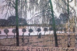 Motif de printemps. Vue de Stone Island aux îles Krestovsky et Y