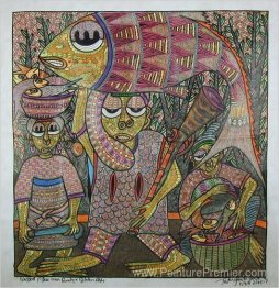 Famille de pêcheurs bénies et poissons dorés