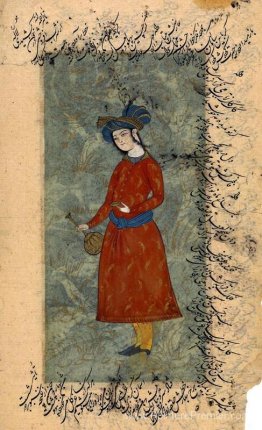 Jeune homme avec une bouteille et une tobe à vin