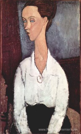 Portrait de Lunia Czechowska en chemisier blanc