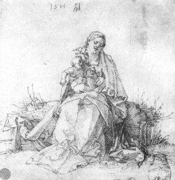 Madonna et enfant sur la banque herbeuse