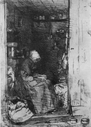 Vieille femme avec des chiffons
