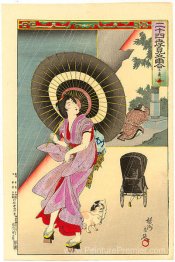 Femme marchant sous la pluie, regardant un pousse-pousse