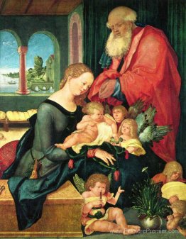 Sainte Famille dans la pièce avec cinq anges