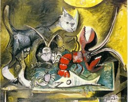 Nature morte avec chat et homard