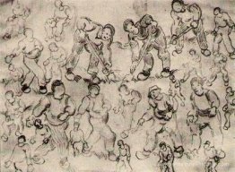 Feuille avec de nombreux croquis de figures