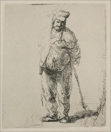 Un paysan en lambeaux avec ses mains derrière lui