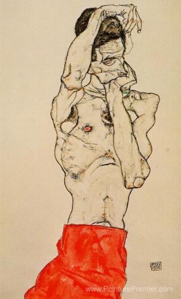 Male debout nue avec un pagne rouge