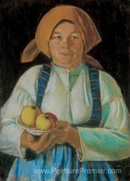 Jeune femme gardant des pommes