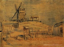 Jardins sur Montmartre et le moulin à vent en feuilles