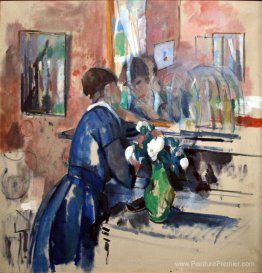 Dame en bleu devant un miroir