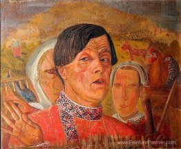 Autoportrait avec un poulet et un coq Autoportrait avec un poulet et un coq