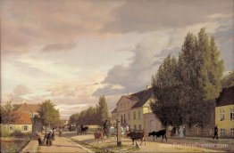 Vue d'une rue à Østerbro à l'extérieur de Copenhague. Lumière du Vue d'une rue à Østerbro à l'extérieur de Copenhague. Lumière du