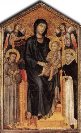 Madonna a été intronisée avec l'enfant, St. Francis, Saint Domen Madonna a été intronisée avec l'enfant, St. Francis, Saint Domen