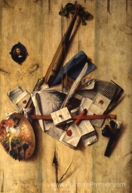 Trompe L'Oeil avec le violon, les outils du peintre et l'autopor Trompe L'Oeil avec le violon, les outils du peintre et l'autopor