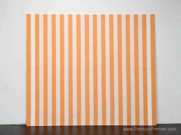 Péinture acrylique blanche sur tissu rayé blanc et orange Péinture acrylique blanche sur tissu rayé blanc et orange