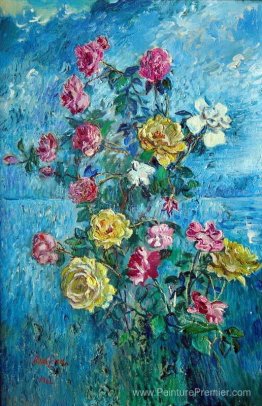 Roses avec fond bleu Roses avec fond bleu