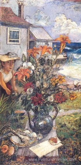 La femme de l'artiste avec une nature morte de fleurs La femme de l'artiste avec une nature morte de fleurs