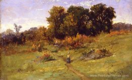Paysage avec une femme marchant sur le chemin Paysage avec une femme marchant sur le chemin