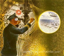 Commandant d'un sous-marin regardant à travers un périscope Commandant d'un sous-marin regardant à travers un périscope