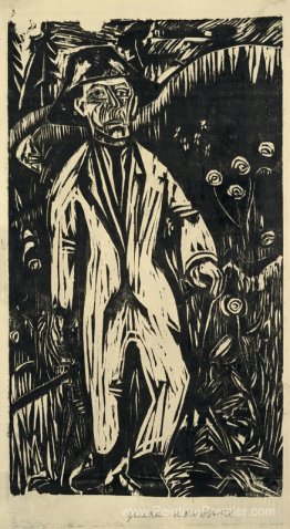 Homme qui marche dans la prairie Homme qui marche dans la prairie