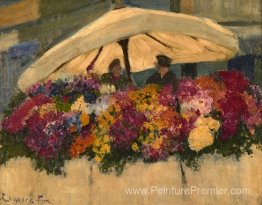 Marchés de fleurs avec parapluie blanc Marchés de fleurs avec parapluie blanc