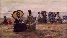 Scène de plage, le parapluie jaune Scène de plage, le parapluie jaune