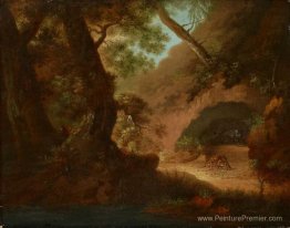 Loups dans le Forrest devant une grotte Loups dans le Forrest devant une grotte