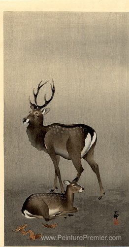 Cerf et biche couchée Cerf et biche couchée