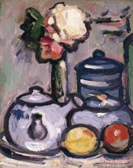Nature morte: théière avec des fleurs et des fruits Nature morte: théière avec des fleurs et des fruits