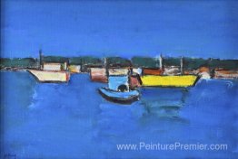 Marina avec bateau jaune Marina avec bateau jaune