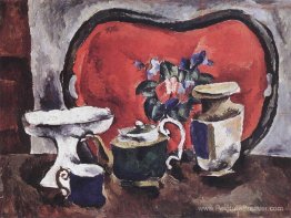 Nature morte avec un plateau rouge Nature morte avec un plateau rouge