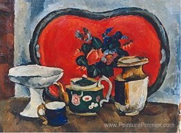 Nature morte avec un plateau rouge. Nature morte avec un plateau rouge.