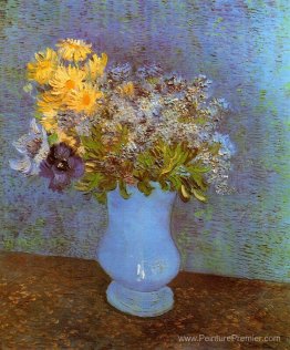 Vase avec lilas, marguerites et anémones Vase avec lilas, marguerites et anémones