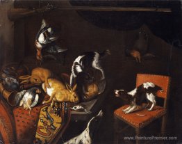Nature morte avec des lièvres morts et des oiseaux, fauteuil, ch Nature morte avec des lièvres morts et des oiseaux, fauteuil, ch