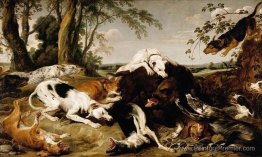 Chiens faisant tomber un sanglier Chiens faisant tomber un sanglier