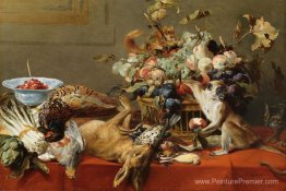 Nature morte avec fruits, jeu mort, légumes, singe vivant, écure Nature morte avec fruits, jeu mort, légumes, singe vivant, écure