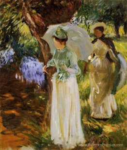 Deux filles avec des parasols à Fladbury Deux filles avec des parasols à Fladbury