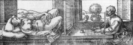 Dessinateur dessinant une femme couchée Dessinateur dessinant une femme couchée