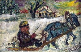 Homme russe sur traîneau tiré par le cheval Homme russe sur traîneau tiré par le cheval