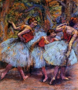 Trois danseurs, jupes bleues, chemisiers rouges Trois danseurs, jupes bleues, chemisiers rouges