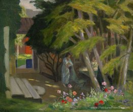 Jardin avec une femme Jardin avec une femme