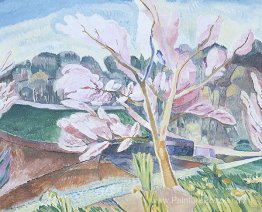 Paysage avec pêche à la floraison Paysage avec pêche à la floraison