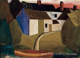 Vue d'un village avec un bateau Vue d'un village avec un bateau