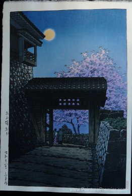 Pleine lune et cerisier fleur au château de Matsuyama Pleine lune et cerisier fleur au château de Matsuyama