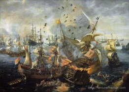 L'explosion du navire amiral espagnol pendant la bataille de Gib L'explosion du navire amiral espagnol pendant la bataille de Gib