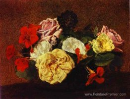 Roses et nasturtiums dans un vase Roses et nasturtiums dans un vase