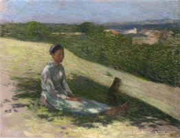 Jeune fille paysanne et son chien Jeune fille paysanne et son chien