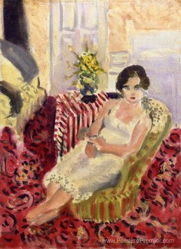 Figure assise, tapis rayé Figure assise, tapis rayé