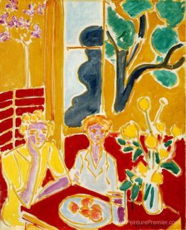 wo filles dans un intérieur jaune et rouge wo filles dans un intérieur jaune et rouge